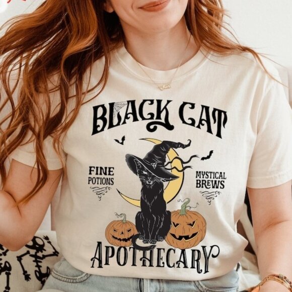 Tops - Cat Pumpkin, Retro Shirt, Halloween Cat Tshirt